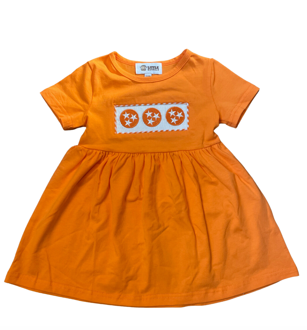 Barrel Down South - Tennessee Tri Star Orange Smocked Girls Dress