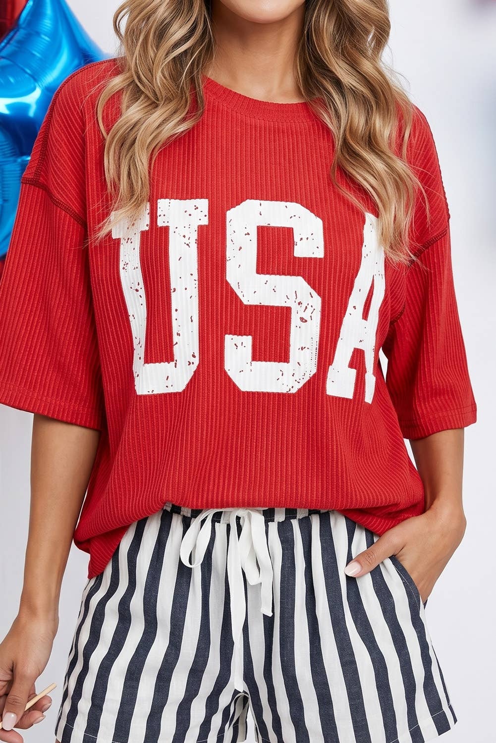 Little Daisy Closet - LDC 4th of July USA Graphic Half Sleeve Ribbed Top | S-4X