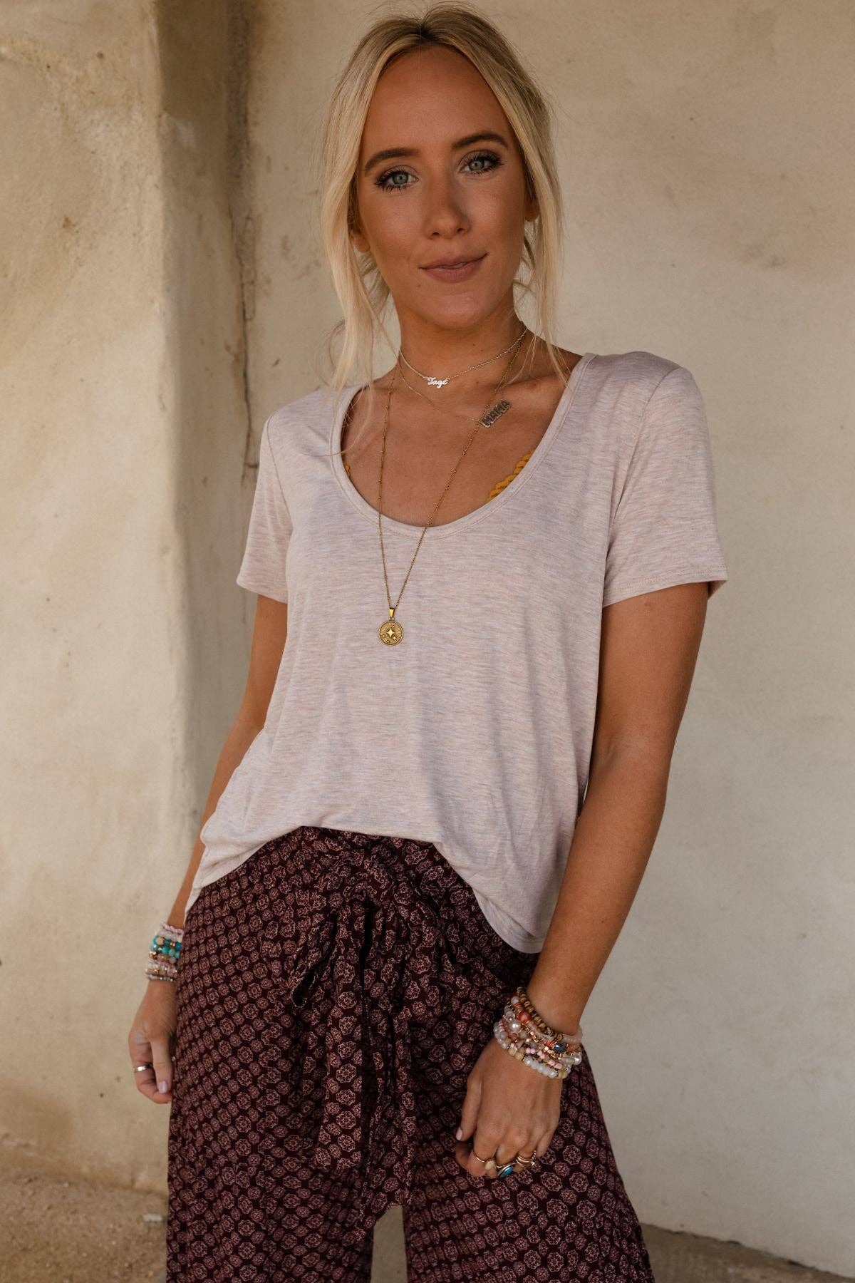 Three Bird Nest - Scoop Neck Bralette Tee - Heather Oatmeal