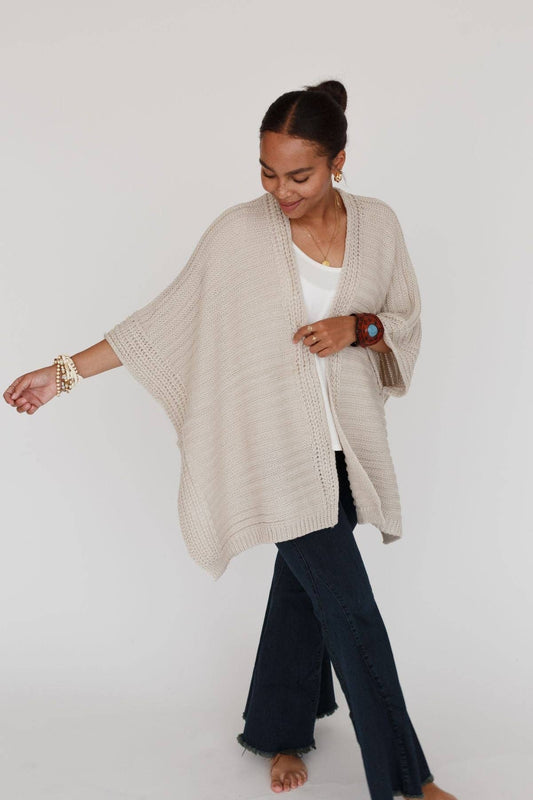 Three Bird Nest - So Deserving Knit Ruana - Oatmeal