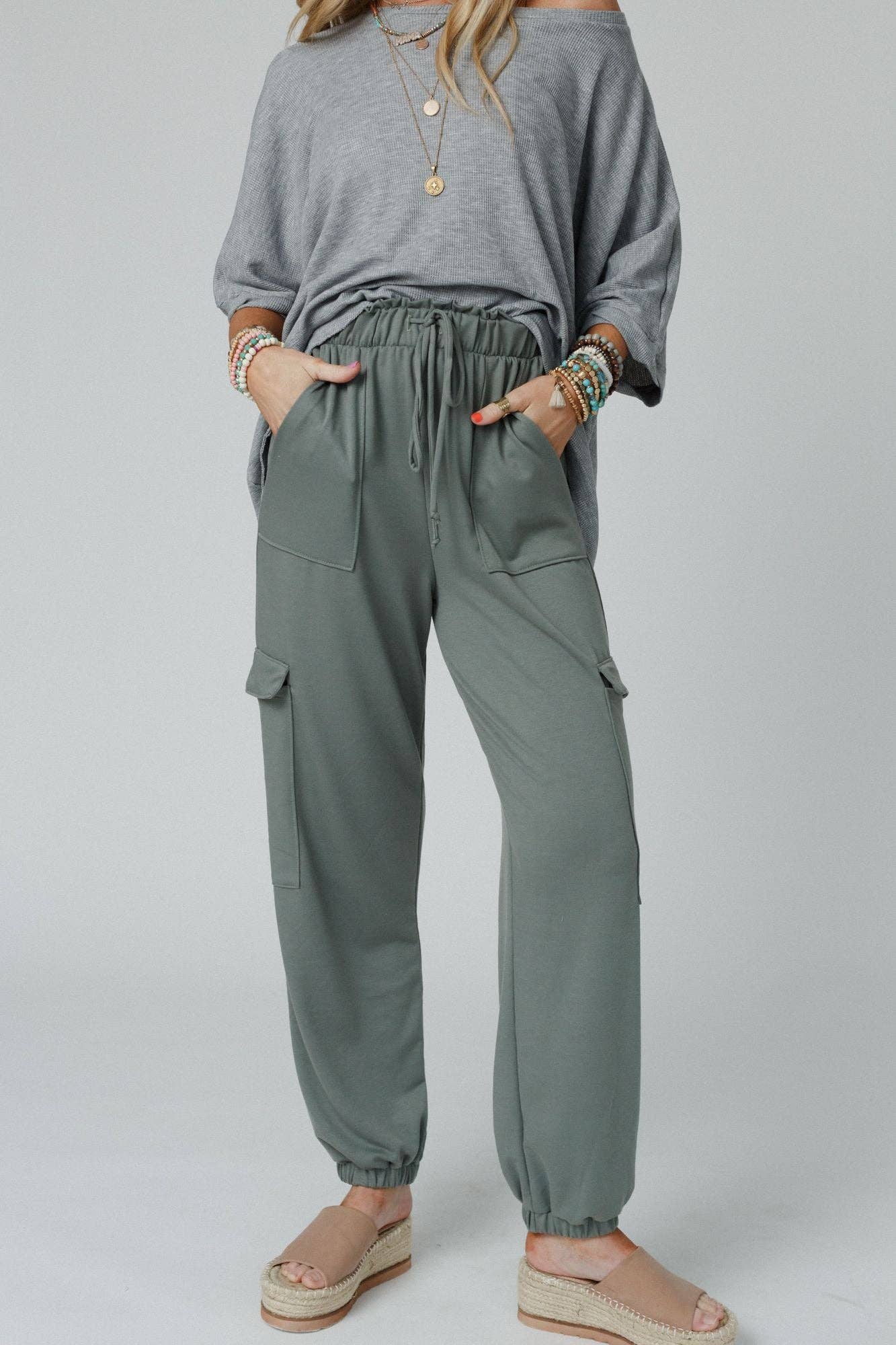 Pants-Three Bird Nest - Easy Mornings Cinched Pants - Light Olive