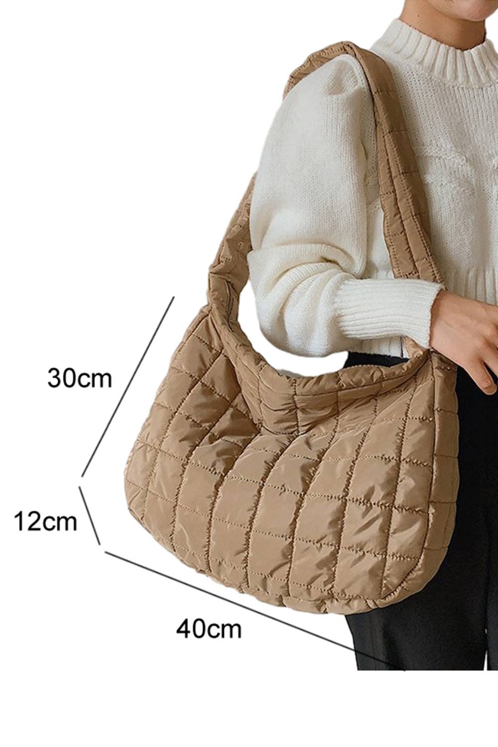 Lovesoft - Quilted Zipper Large Shoulder Bag