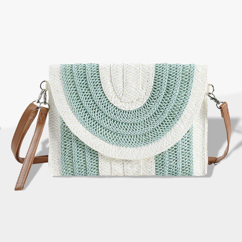 Sensibling Corp. - Mixed Striped Straw Clutch / Crossbody Bag