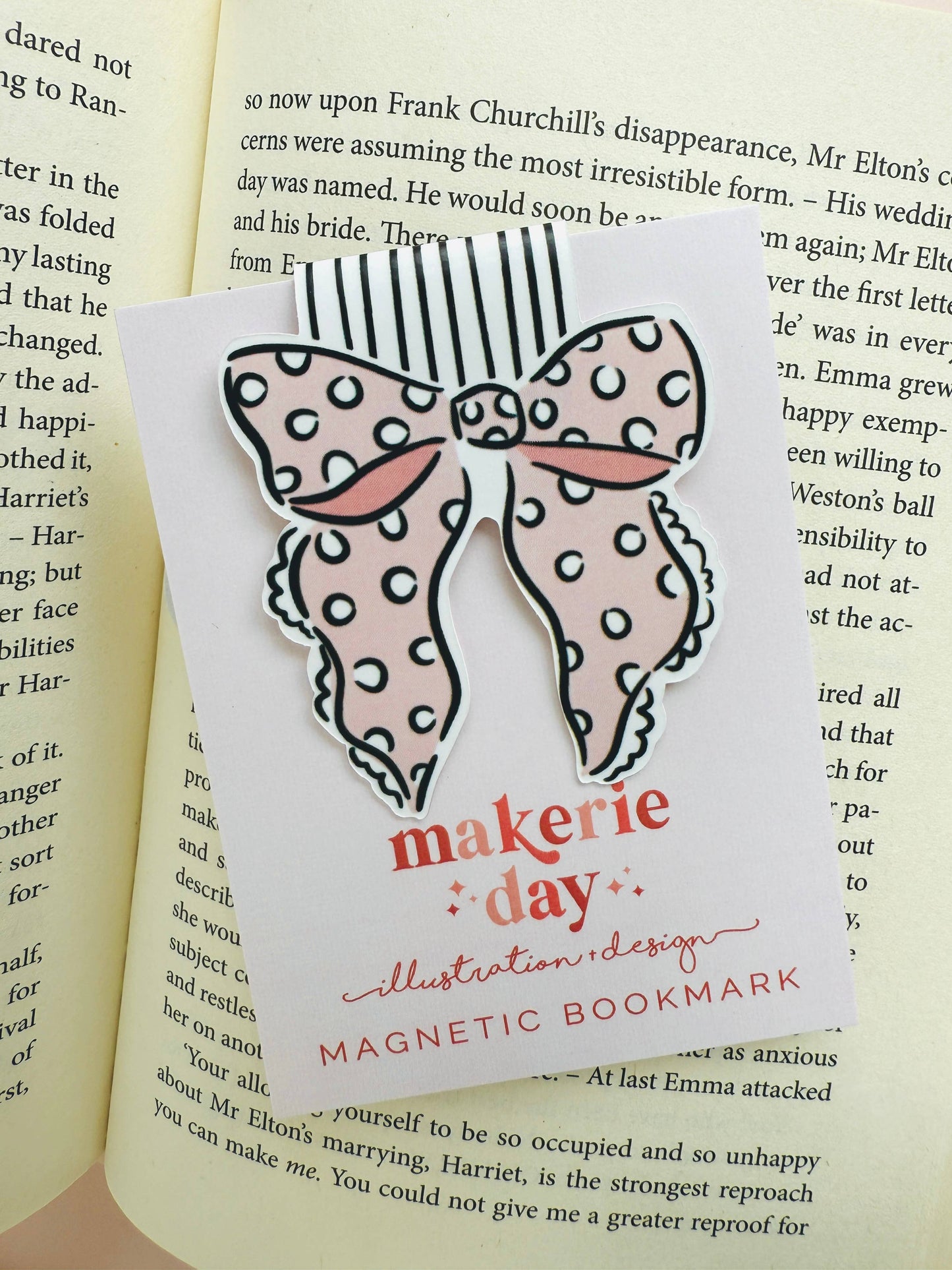 Makerie Day - Pink Polka Dot Bow Magnetic Bookmark