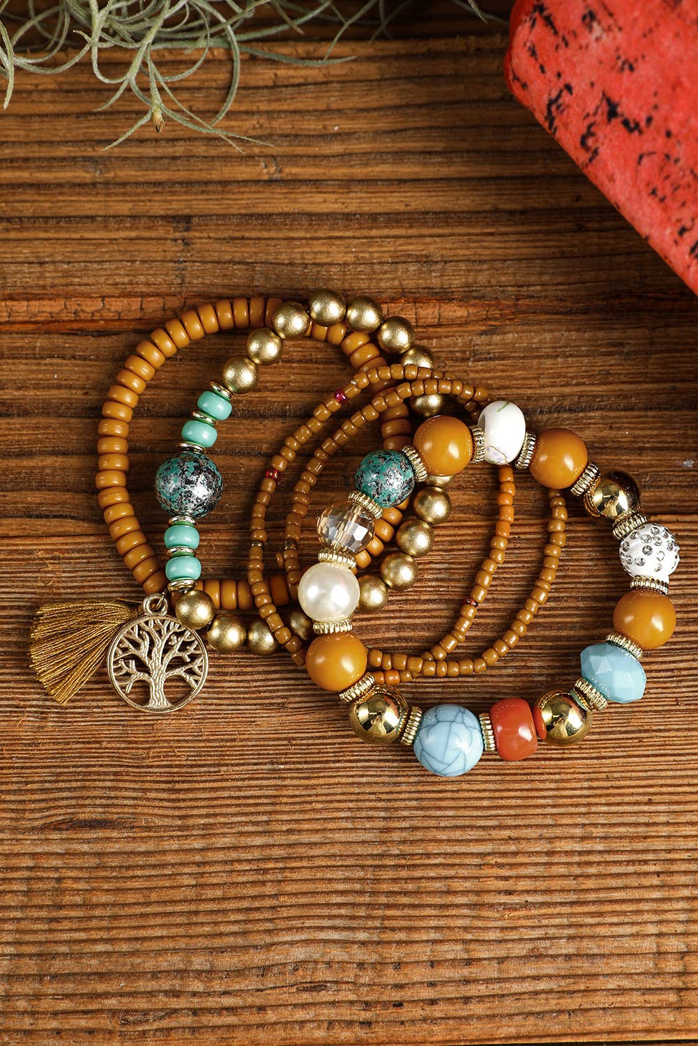 1 the Woman - 5pcs Boho Beaded Turquoise Bracelets Set