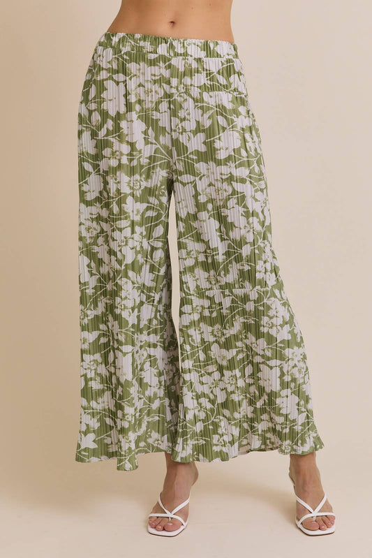 GILLI - PALAZZO PLEATED FLORAL PRINT PANTS