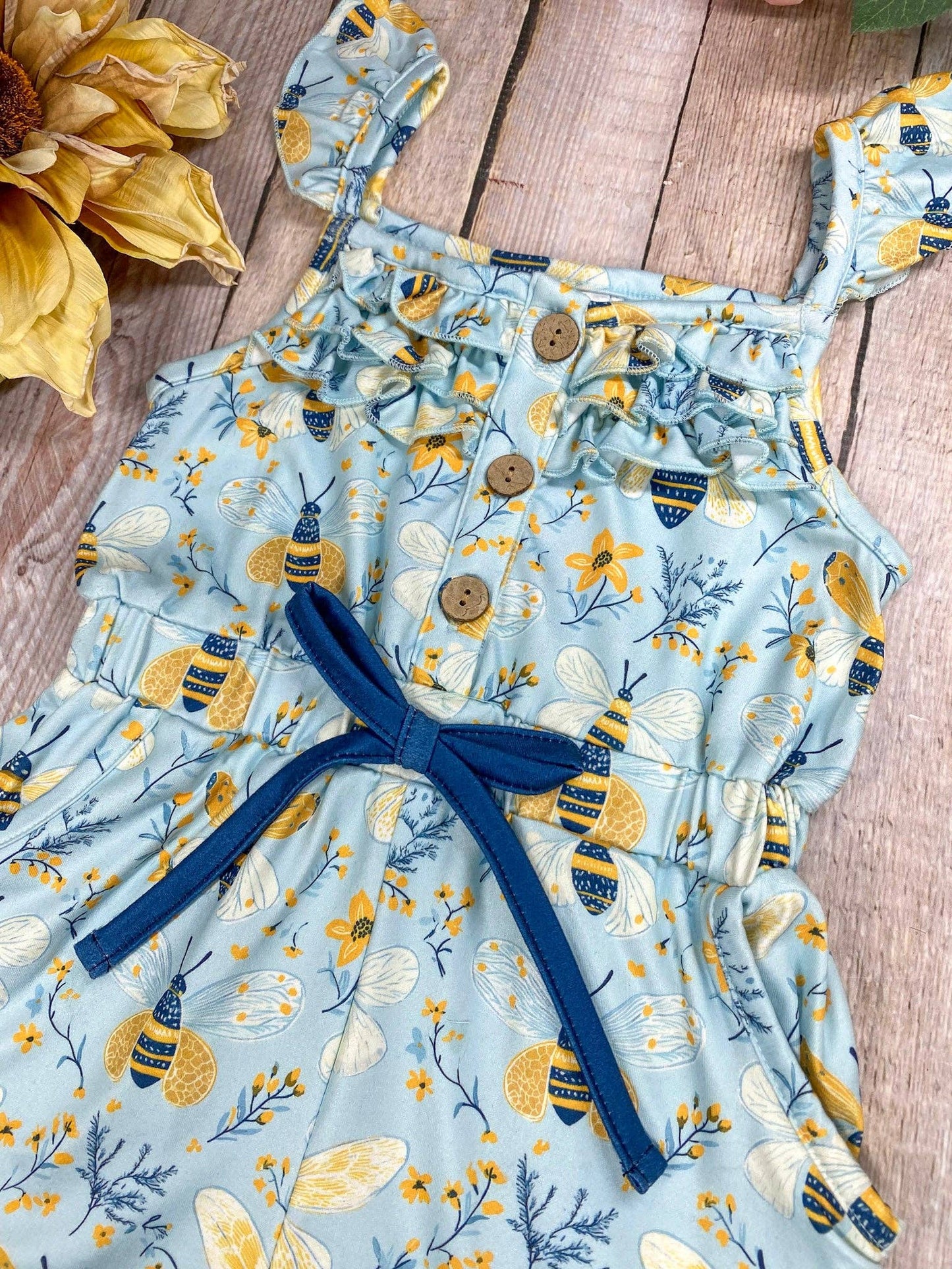 The Hair Bow Company - Honey Bee Garden Tie-Waist Girls Romper
