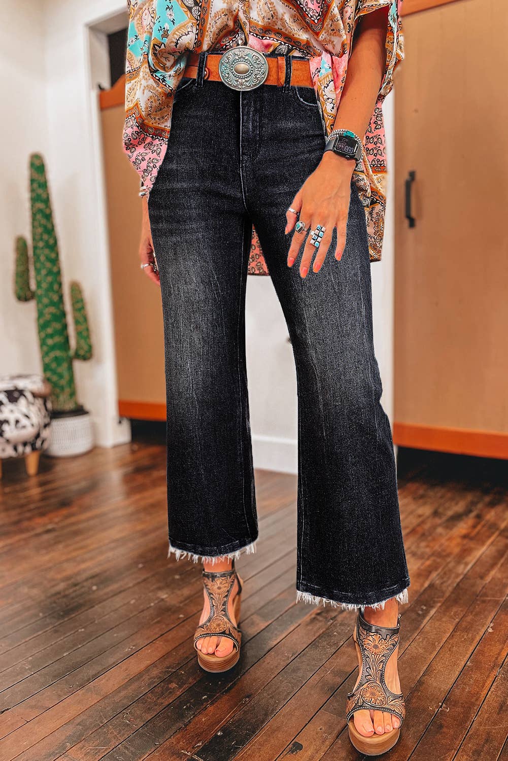 Lovesoft - Sail Blue Mineral Wash Raw Hem High Waist Flared Jeans