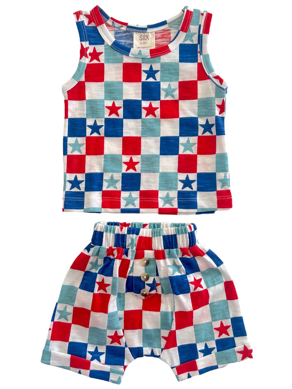 SIIX Collection - Red, White & Blue Checkerboard / Organic Tank & Short Set
