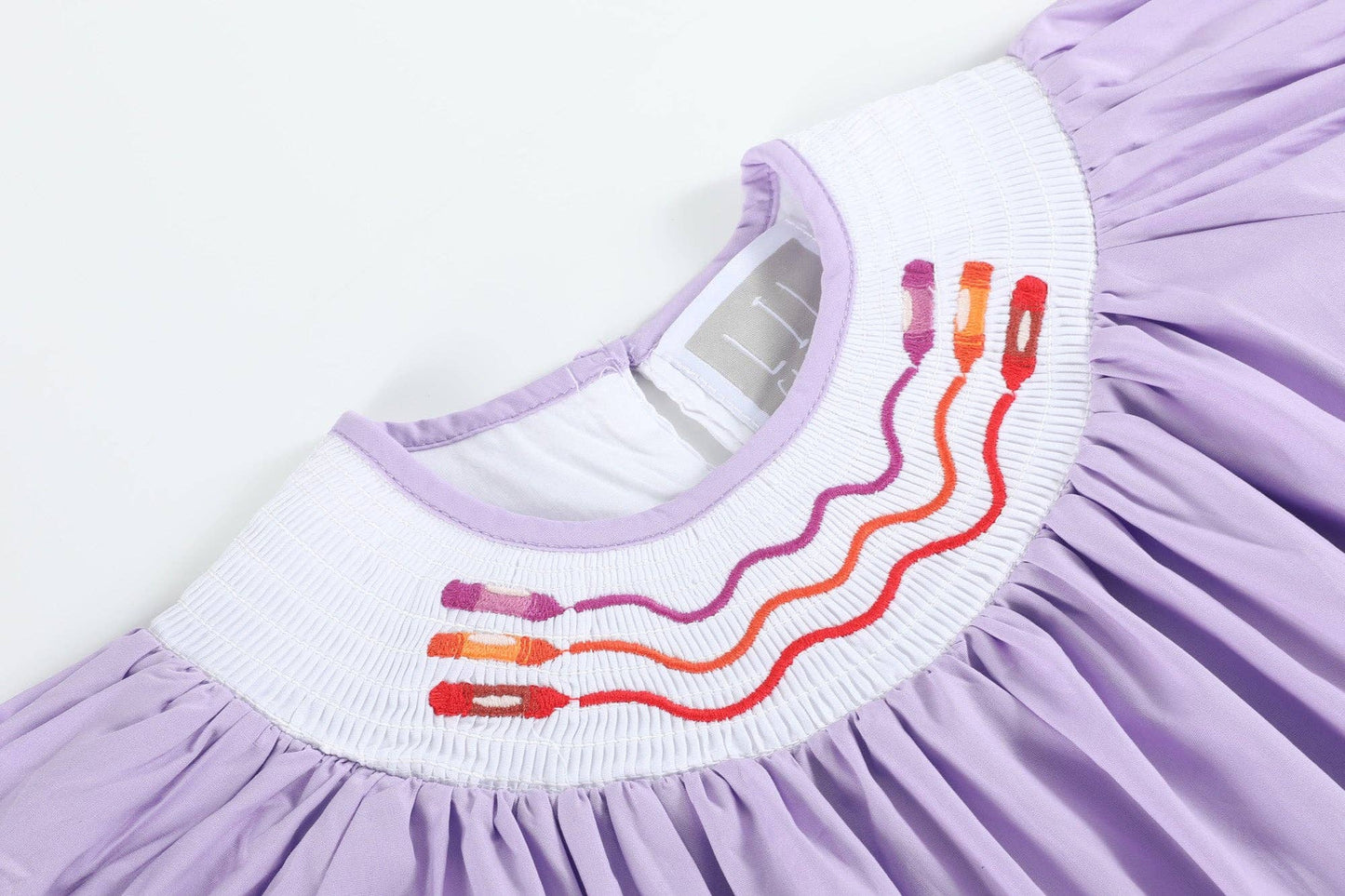 Lil Cactus - Purple Gingham Crayon Smocked Bishop Dress