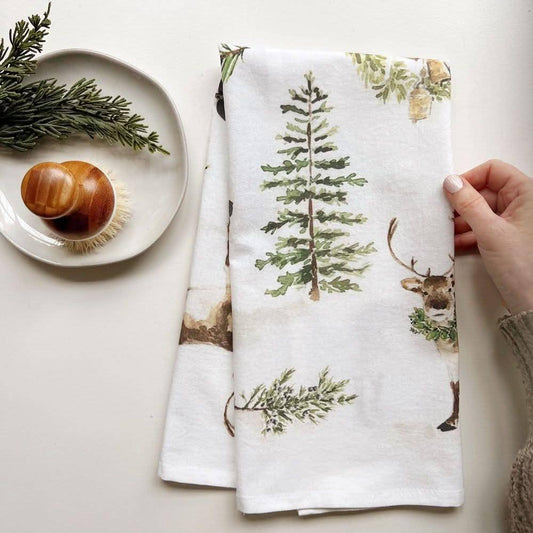 emily lex studio - Evergreen christmas cotton flour sack tea towel