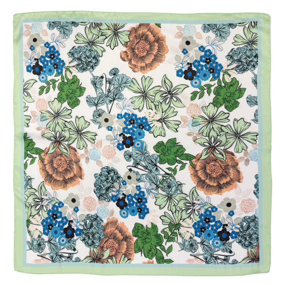 Sensibling Corp. - Earthy Floral Garden Printed Square Silky Satin Scarf