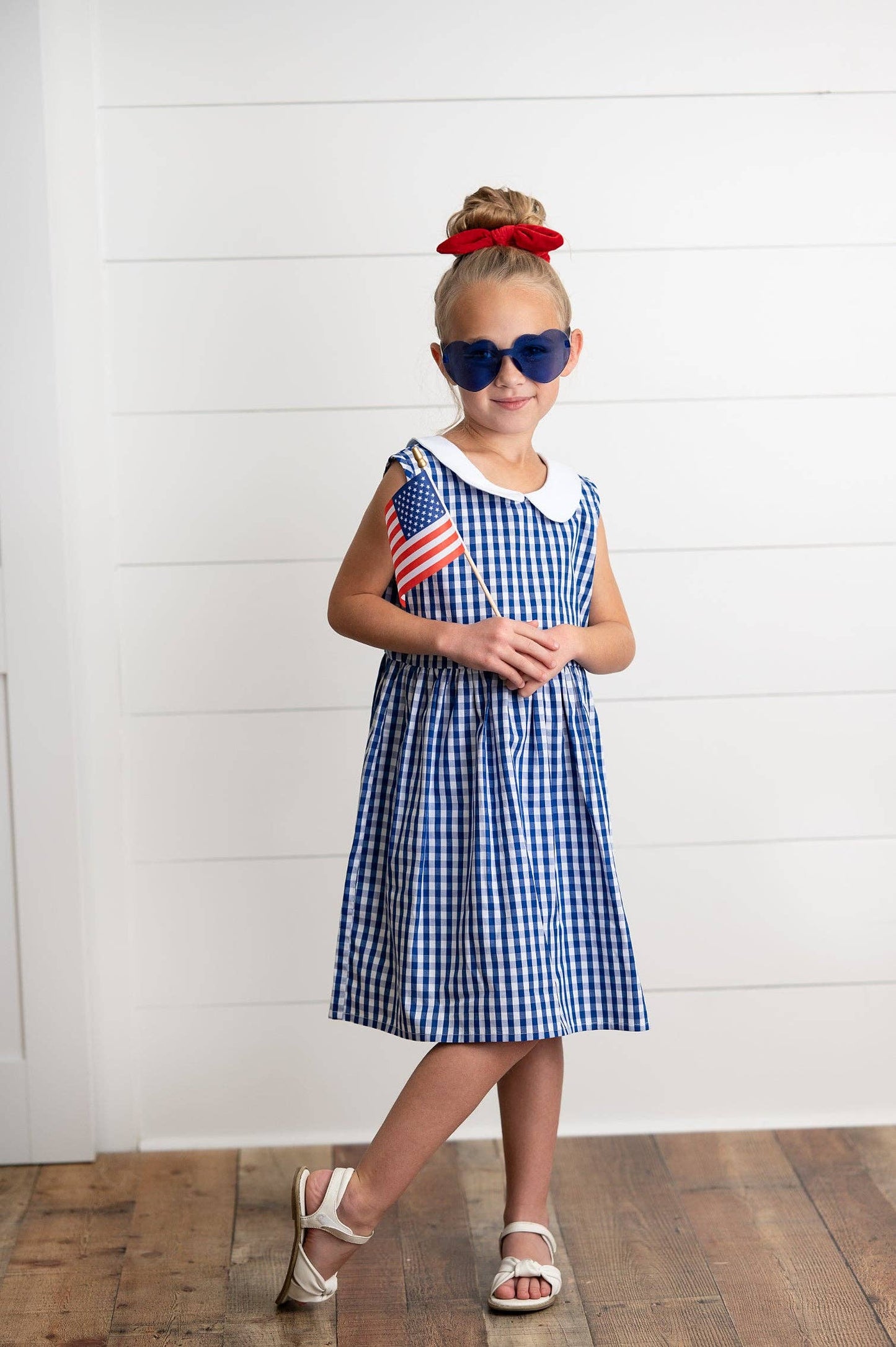 Wren & James - Kids Navy Check Gingham Peter Pan Collar Spring Summer Dress