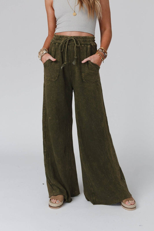 Pants-Three Bird Nest - Relaxing Robin Wide Leg Pant - New Olive