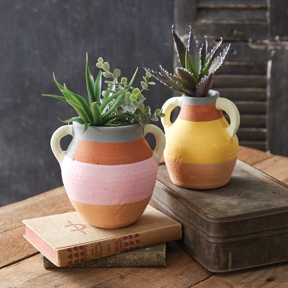 CTW Home Collection - Set of Two Color Blocked Terra Cotta Vases