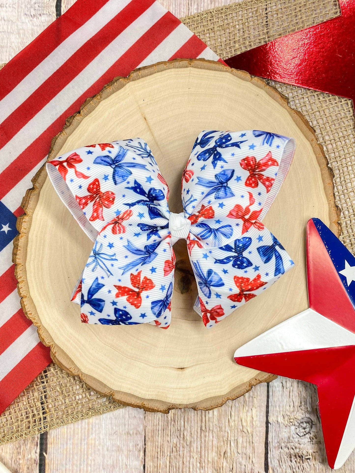 The Hair Bow Company - Red White & Blue Bow Print Classic Hair Bow | Clip or Headband