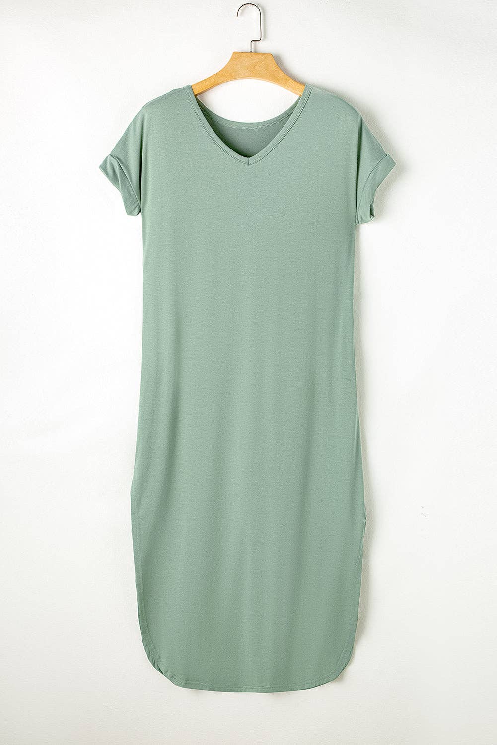 Lovesoft - V Neck Hidden Pocket Splits Maxi T-shirt Dress
