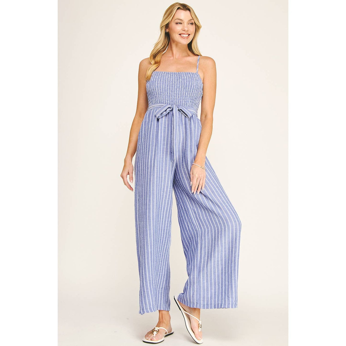 Winslow Collection - COASTAL STRIPE SMOCKED WIDE LEG JUMPSUIT