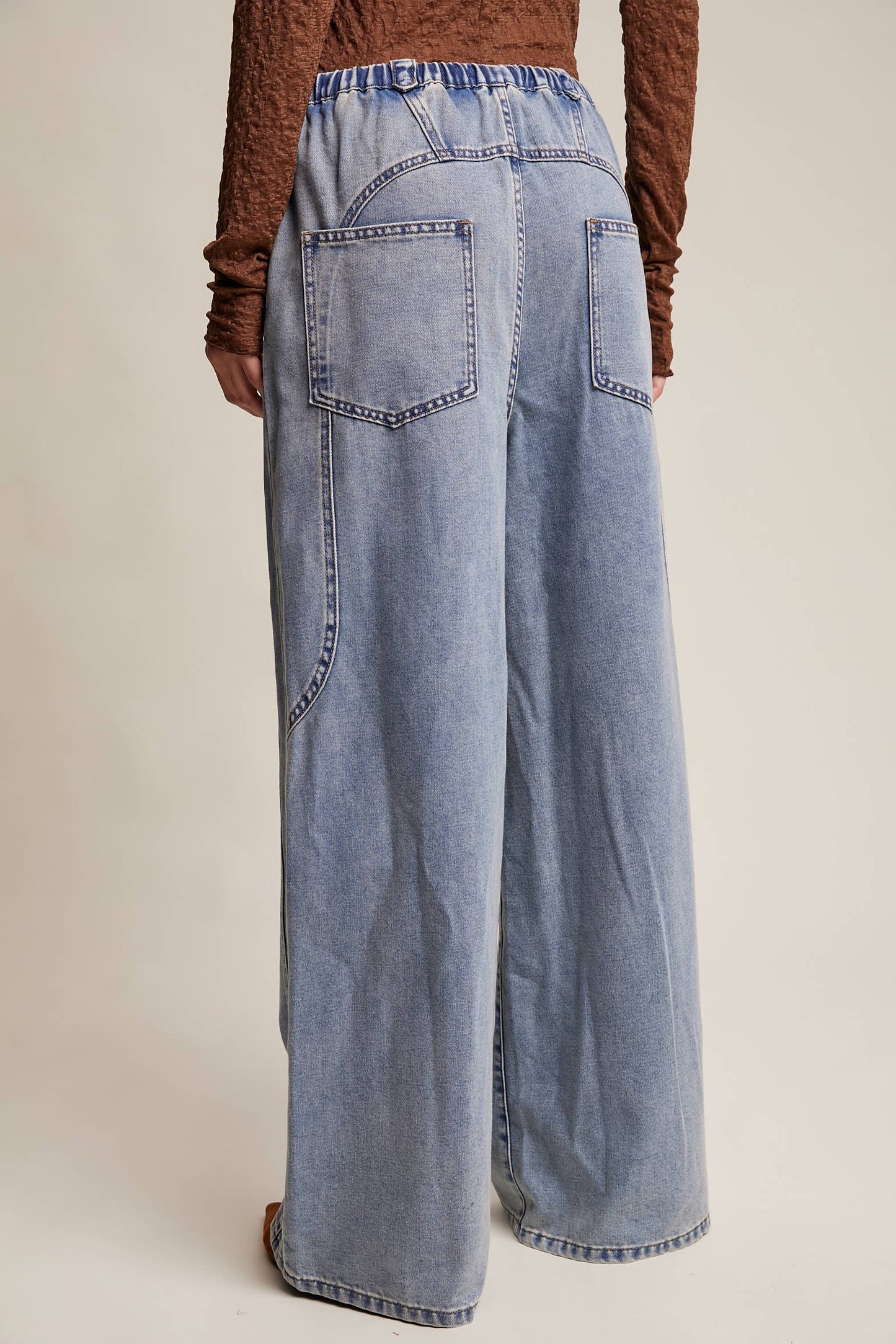 Listicle - Wide Leg Denim Drawstring Pants