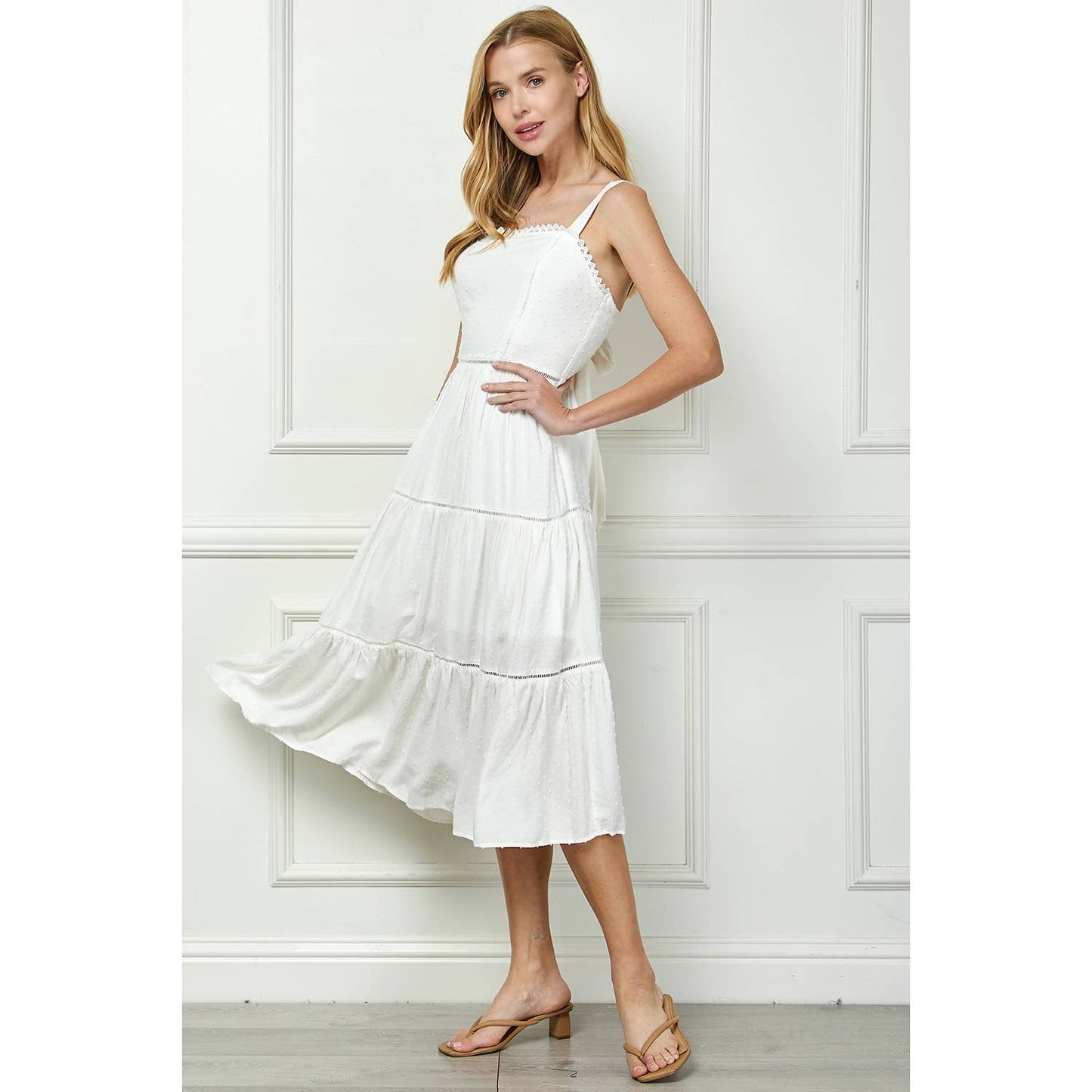 Winslow Collection - 3 TIER LONG DRESS WITH STRAPS & BACK BOW TIE