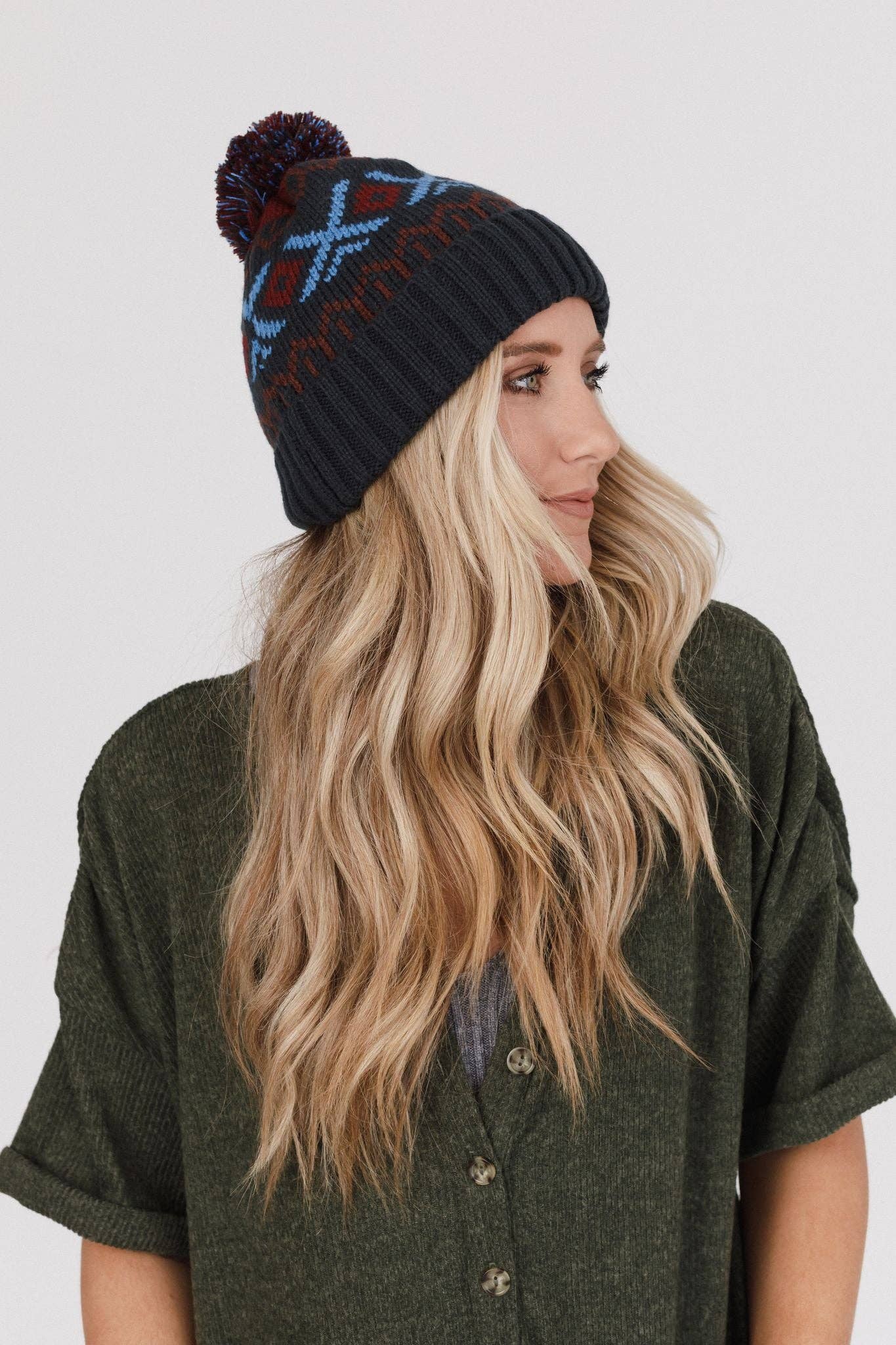 Three Bird Nest - Nili Pom Beanie - Blue Multi