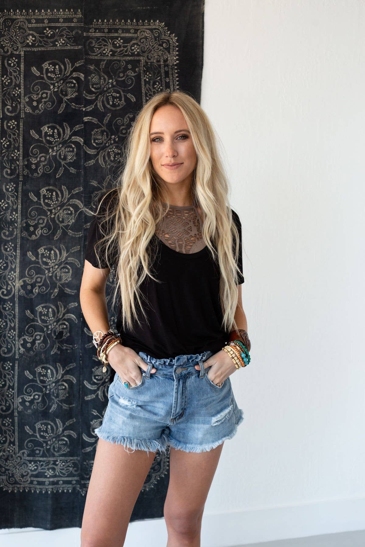 Three Bird Nest - Scoop Neck Bralette Tee - Black