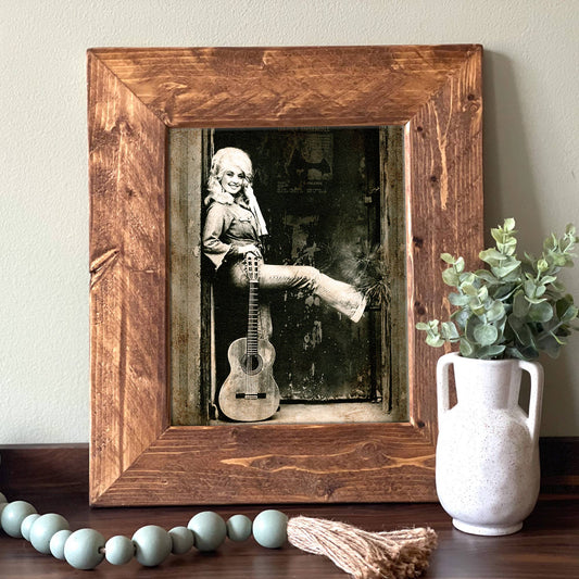 Swinford Designs - Antiqued Dolly Parton Guitar Picture- Choose your Size/Frame