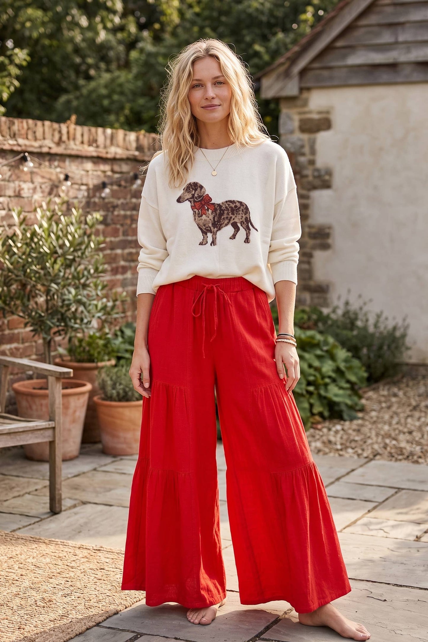 Sewn and Seen - Linen Blend Tiered Wide Leg Palazzo Pants