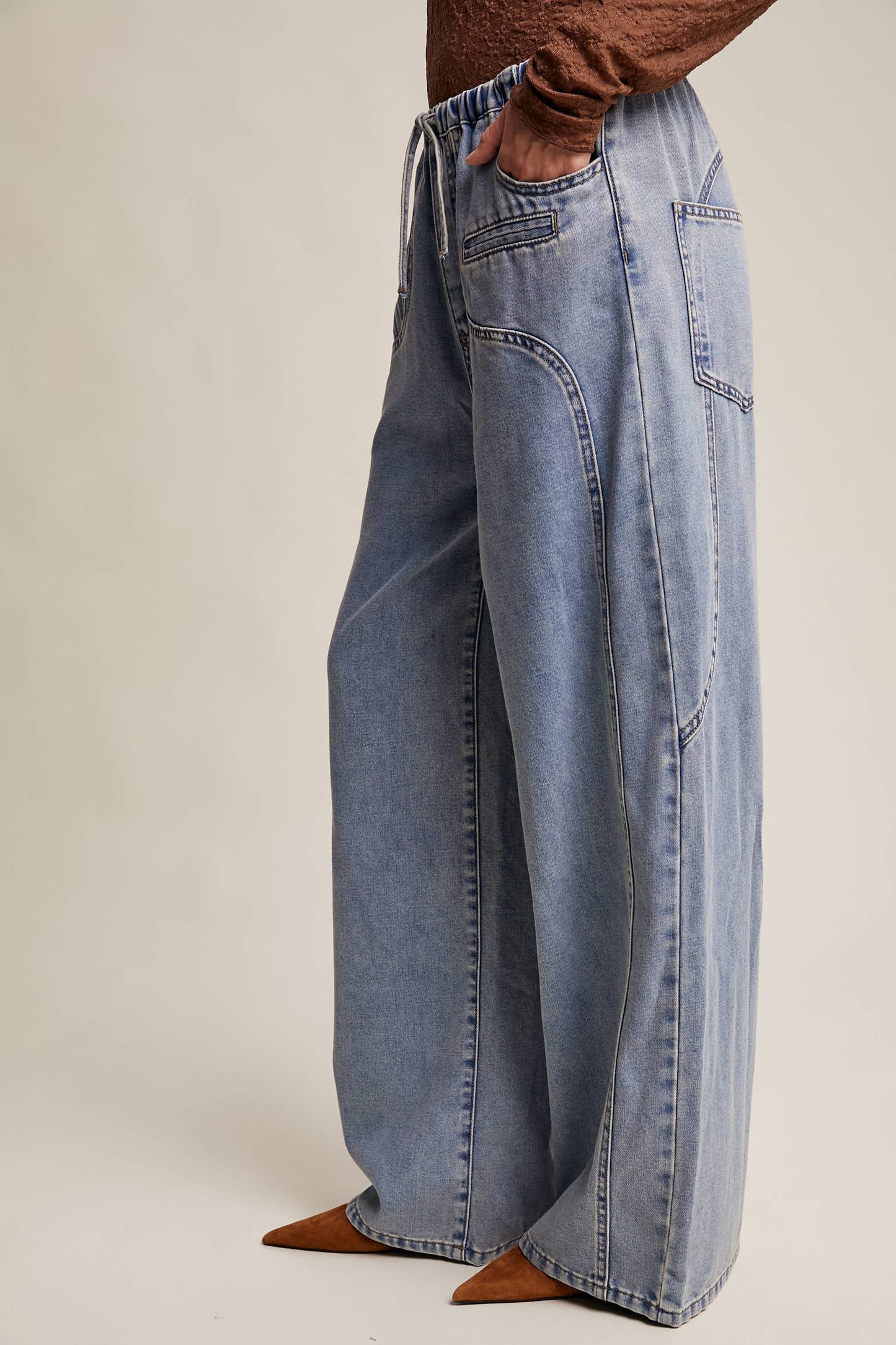 Listicle - Wide Leg Denim Drawstring Pants