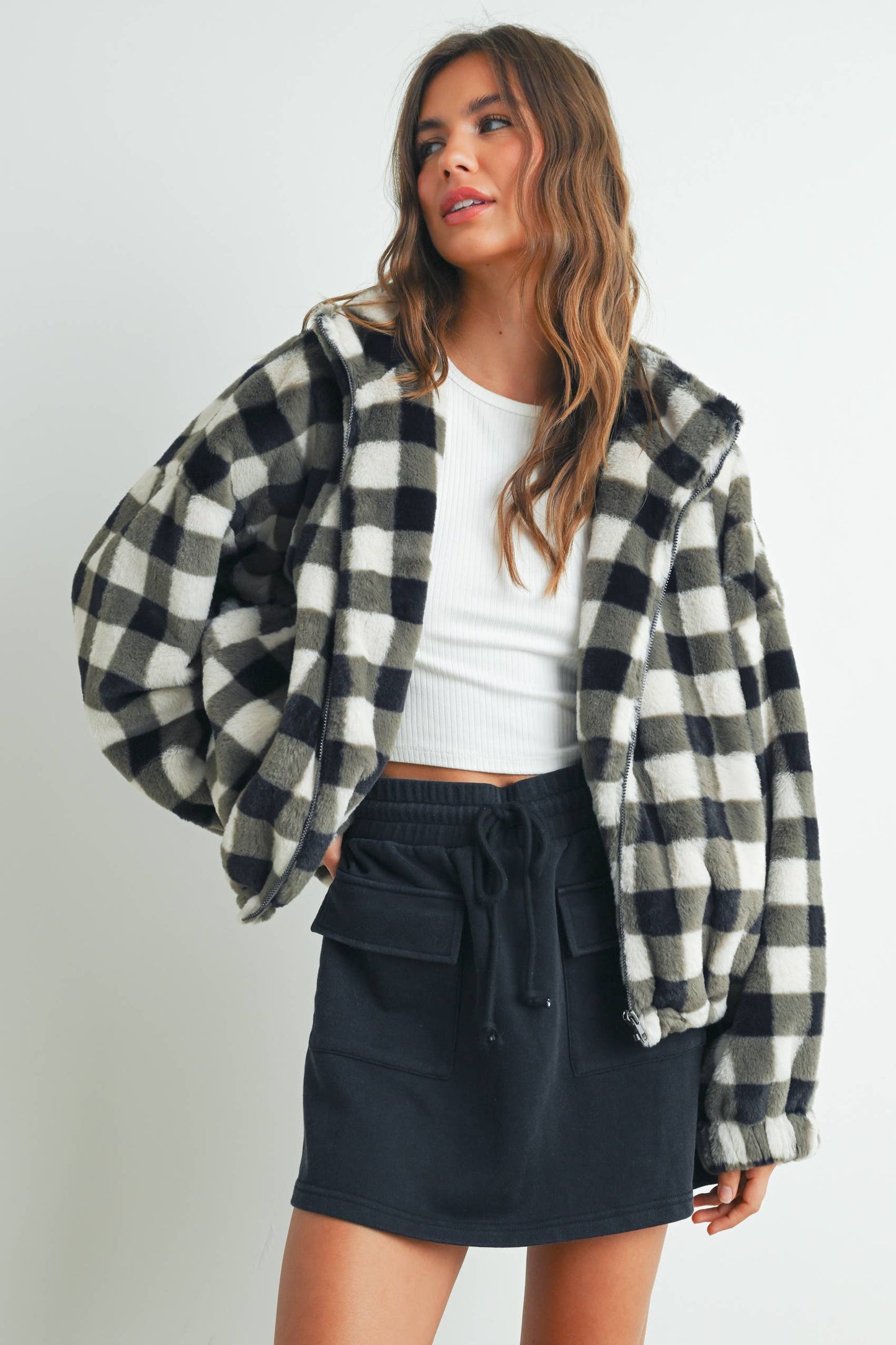 BUTTERMELON - Fall Drop Shoulder Plaid Fall Jacket - BMJ7504