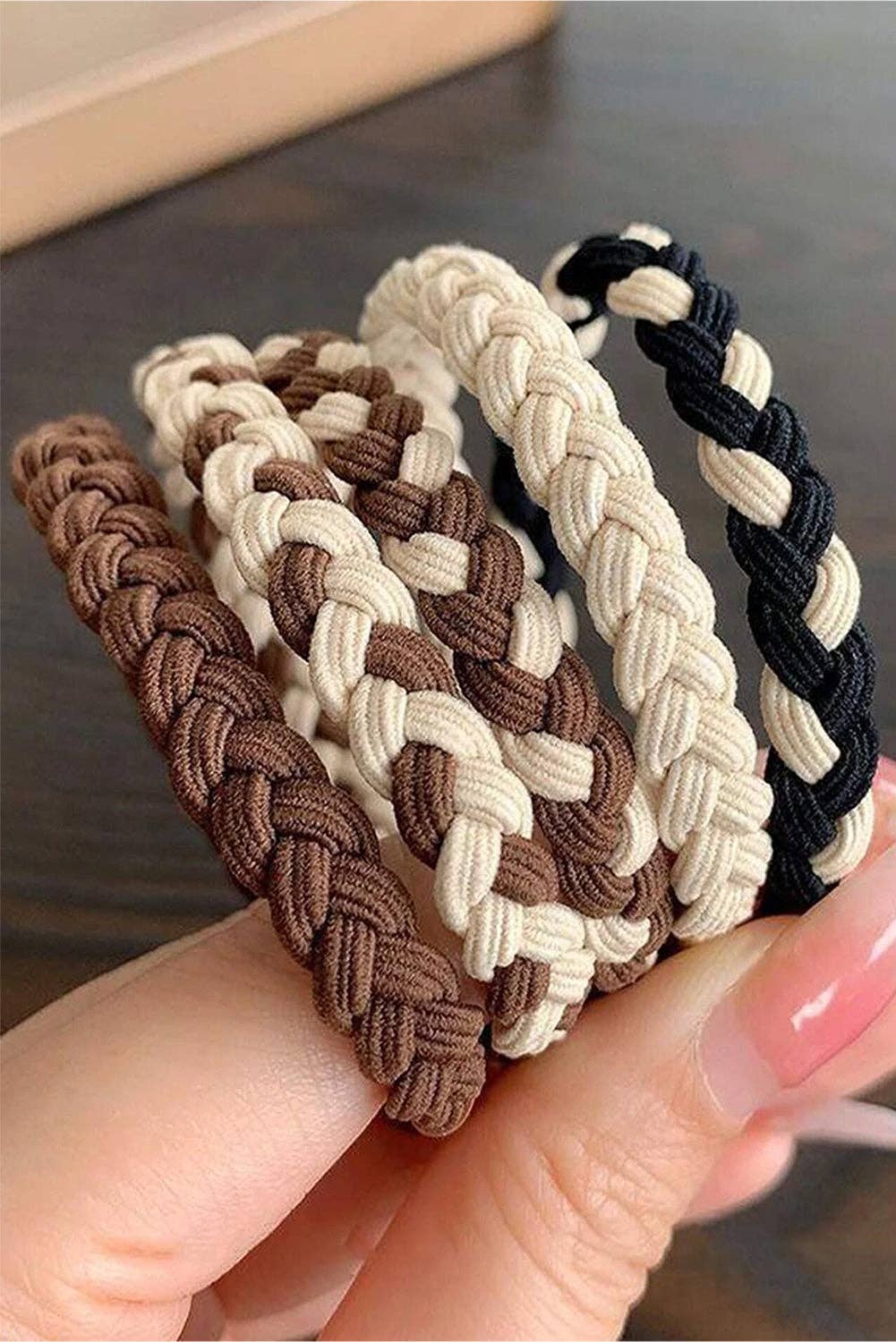 Lovesoft - Chestnut 5pcs Smile Face Decor Braided Hair Ties