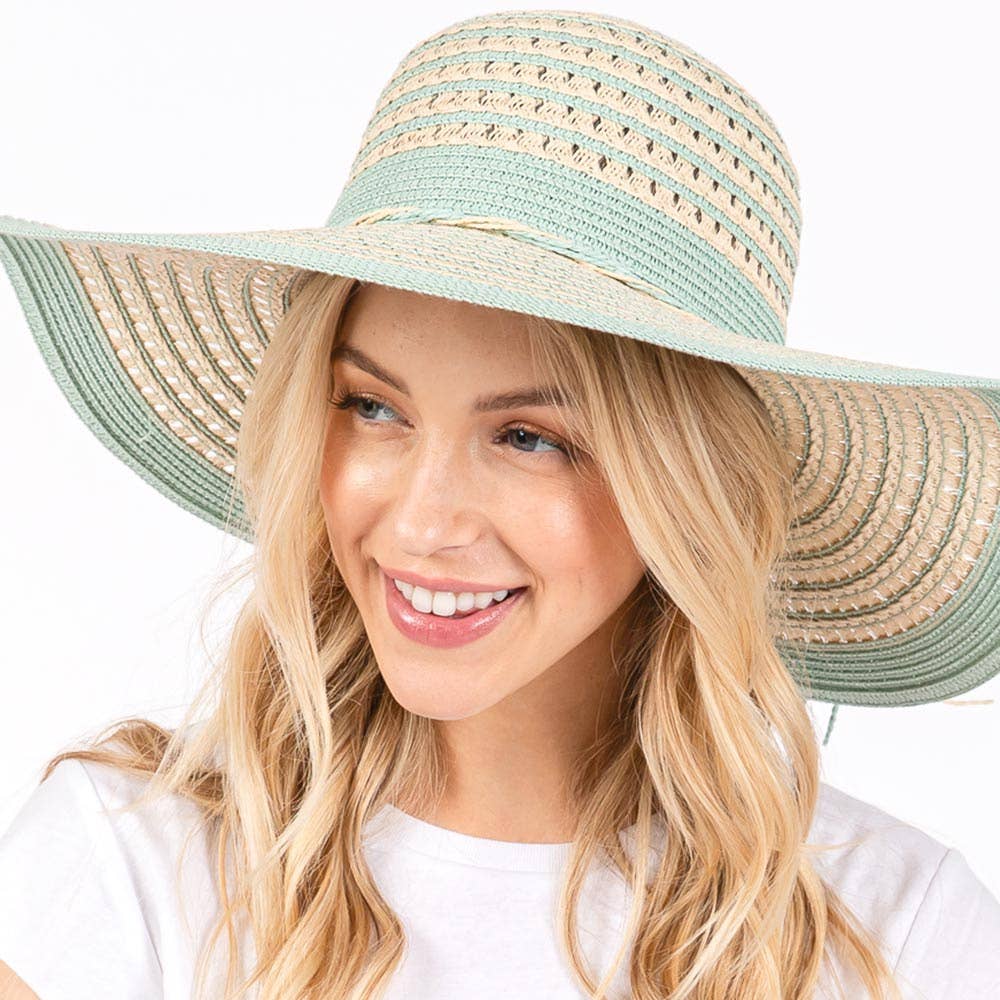 Sensibling Corp. - Striped Pattern Wide Brim Floppy Sun Hat