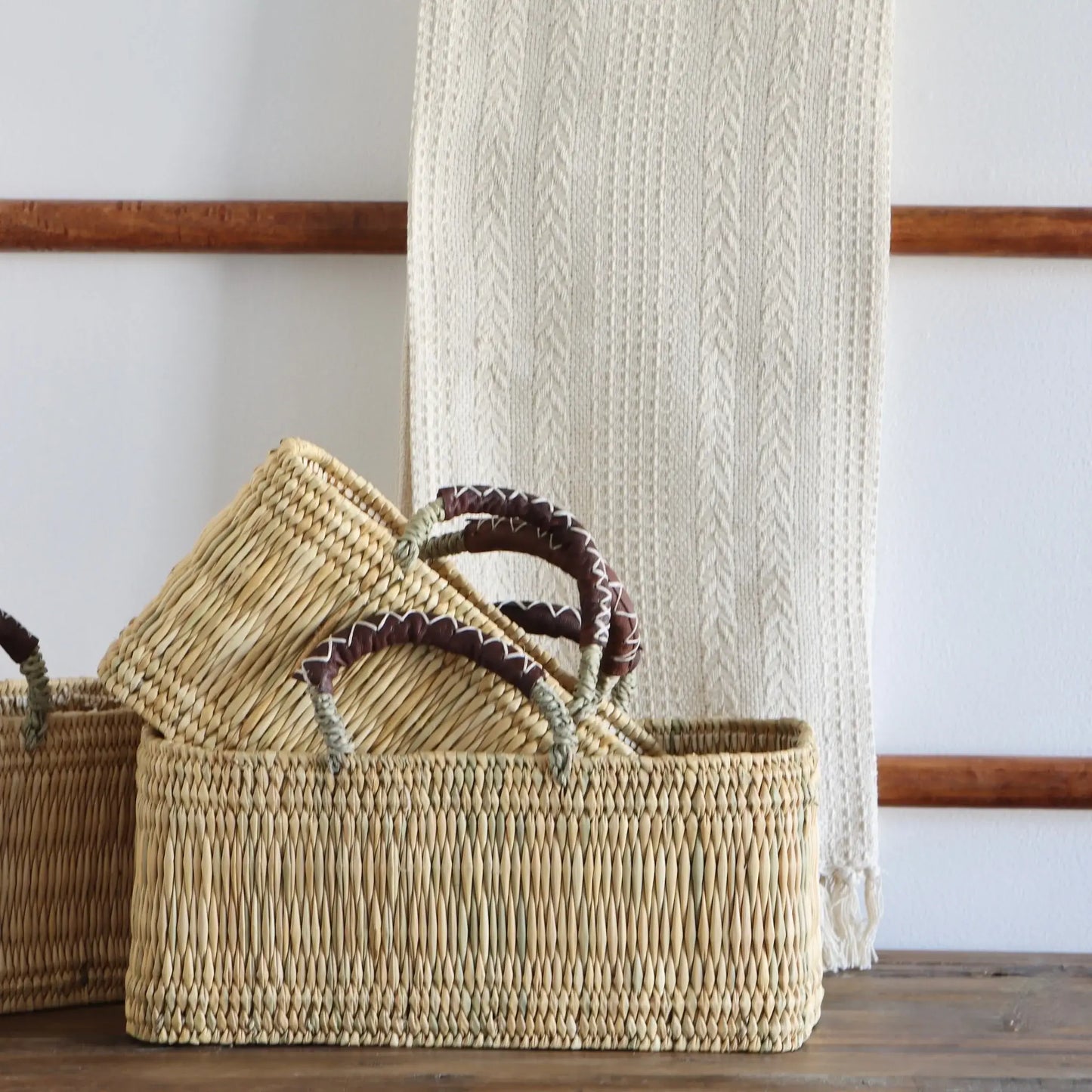 Gran Wholesale - Market Reed Storage & Leather Baskets Shopping Bag