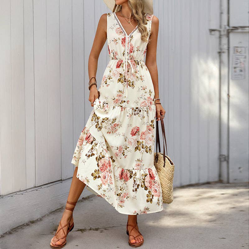 Lovesoft - Sleeveless Deep V-Neck Loose Plain Long Maxi Casual Dress