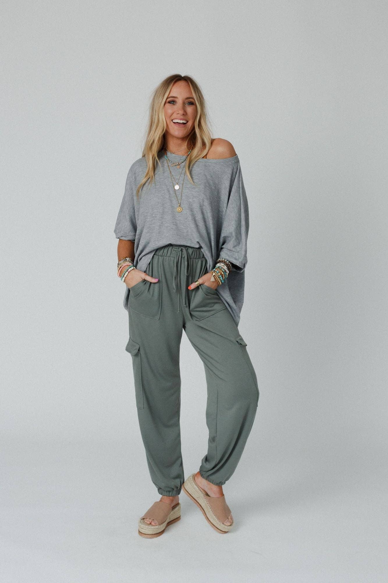 Pants-Three Bird Nest - Easy Mornings Cinched Pants - Light Olive