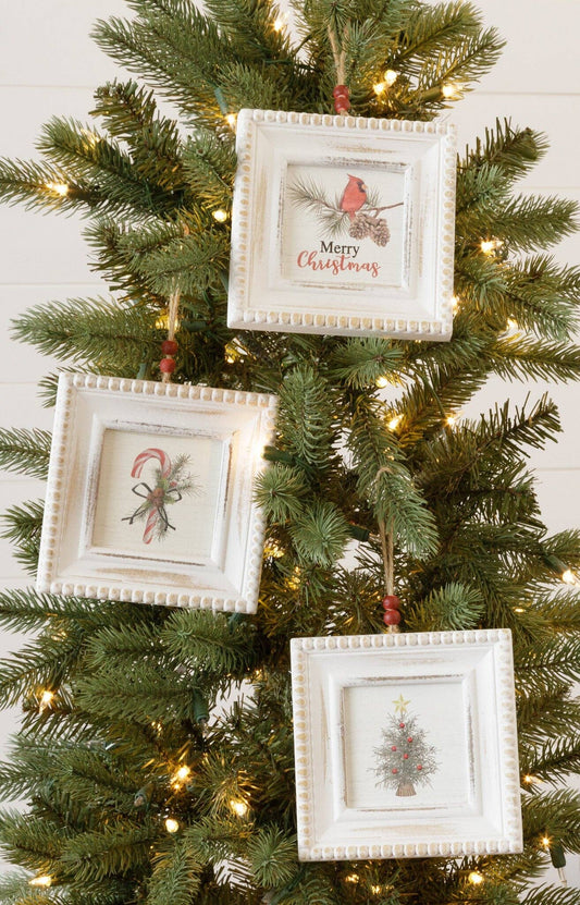 Audrey's Home & Gift - Beaded Mini Frames - Tree, Candy Cane, Cardinal (Pk/03 Ast)