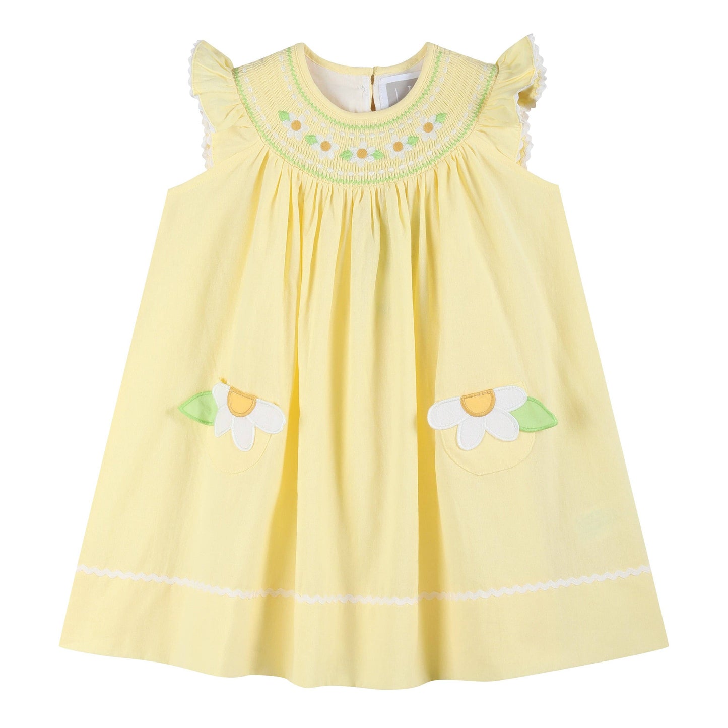 Lil Cactus - Yellow Daisy Pocketed Smocked Bishop Dress