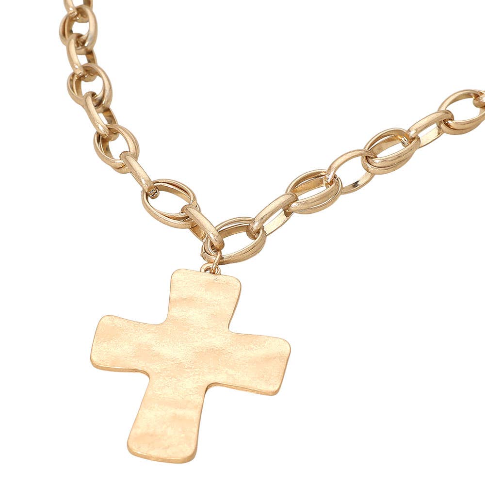 Sensibling Corp. - Brushed Metal Cross Pendant Chunky Chain Necklace