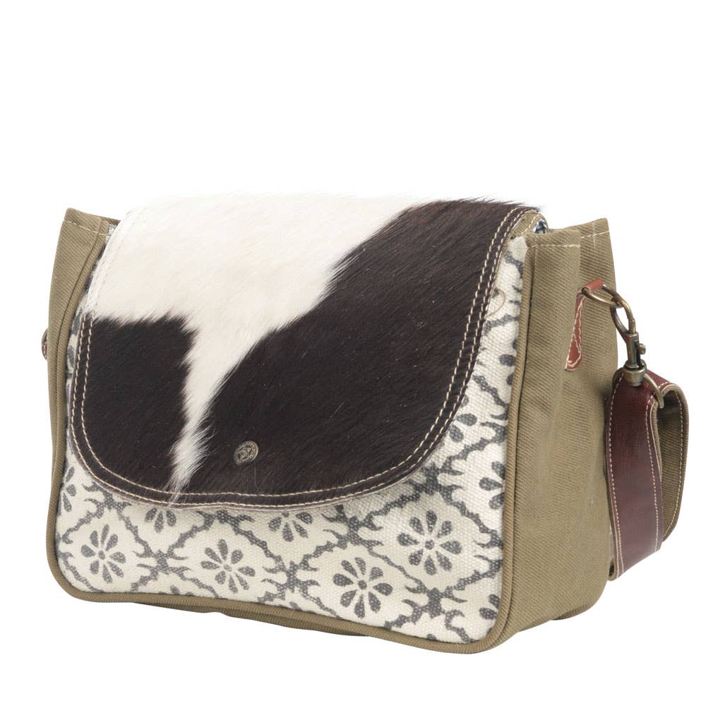 Clea Ray Canvas Bags & Clothing - Flower Pattern Recycled Rug With Cowhide Crossbody