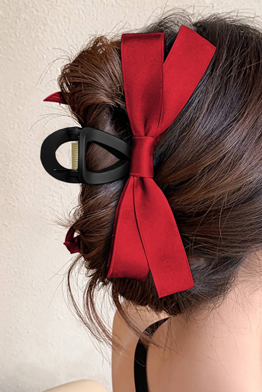 Lovesoft - Solid Color Bow Decor Large Hair Claw Clip