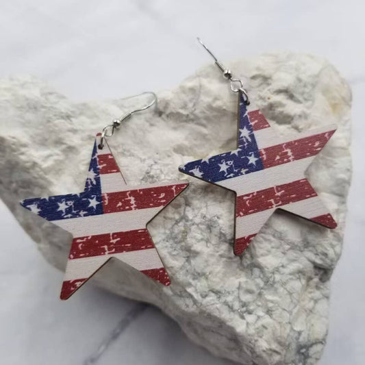 The Pretty Jewellery - Wood Patriotic Stars Earrings