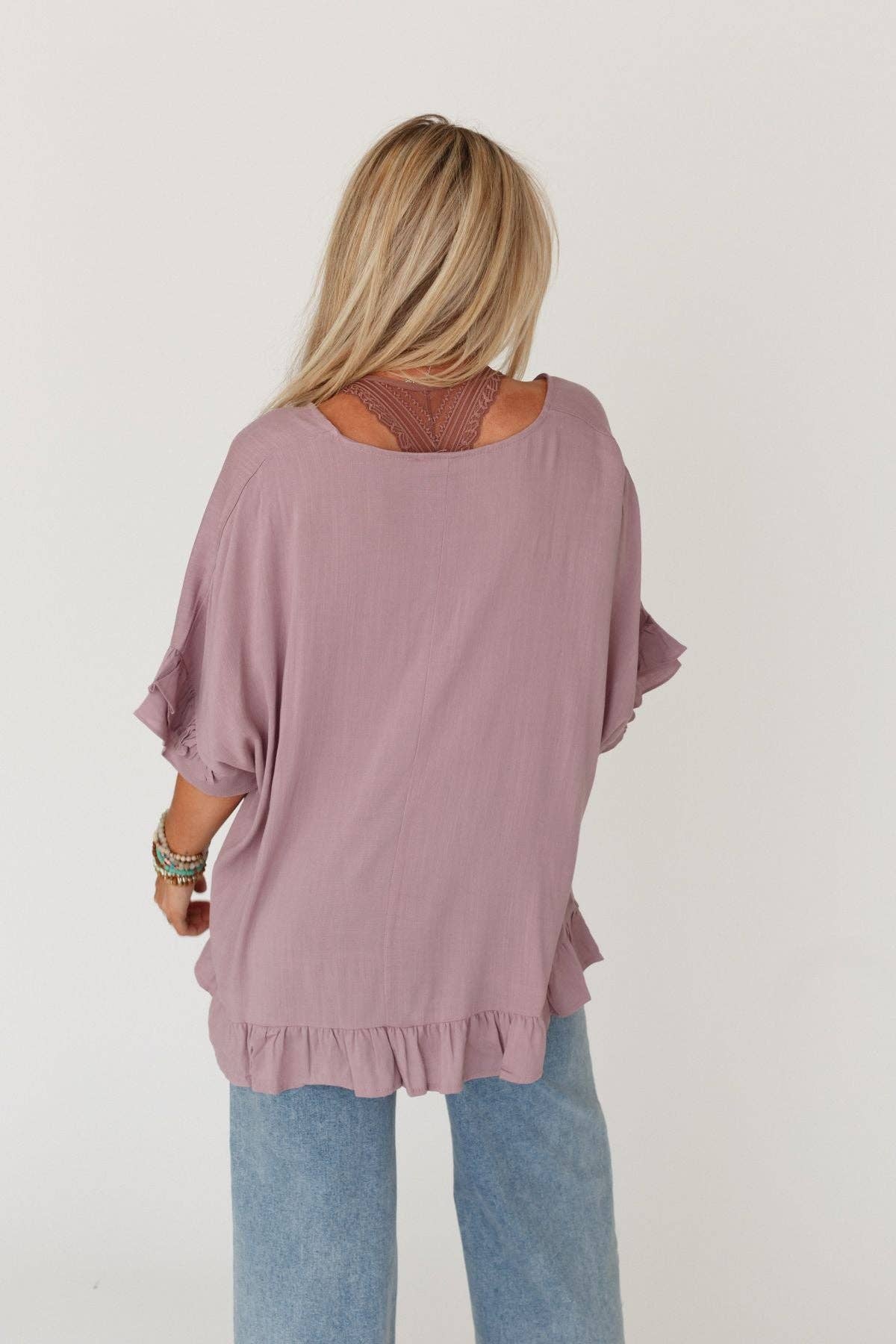 Three Bird Nest - Let Me Be Ruffled Top - Pale Plum