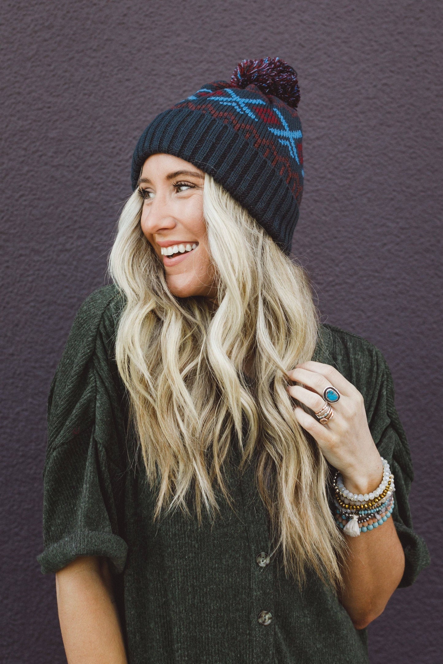 Three Bird Nest - Nili Pom Beanie - Blue Multi