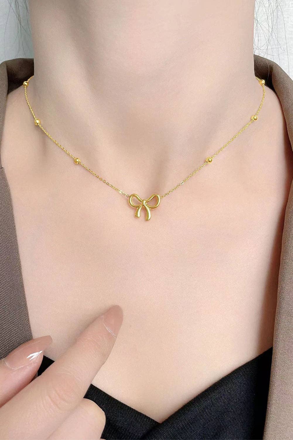 Lovesoft - Gold Bowknot Pendant Plated Choker Necklace