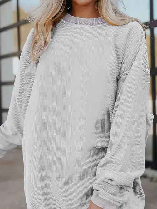 Lovesoft - Orange Long Sleeve Ribbed Corded Oversized Sweatshirt