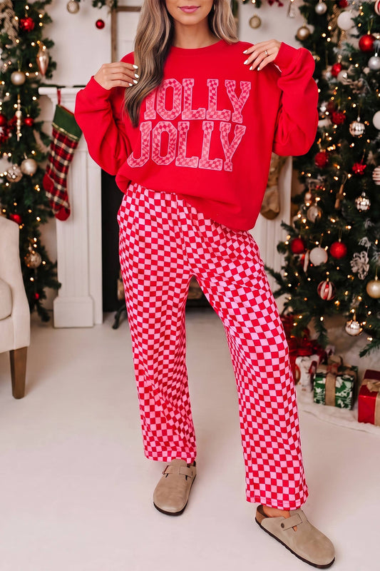 Aapparella - HOLLY JOLLY Christmas Letter Plaid Pants Set | S-XL