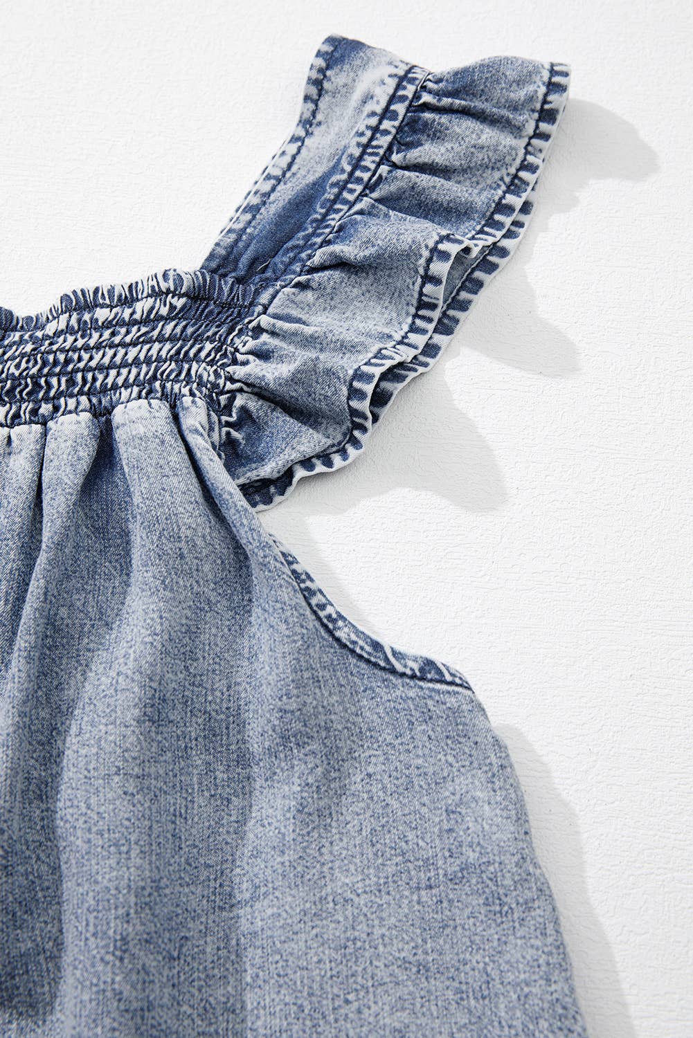 Aapparella - Sky Blue Cut Ruffled Denim Tank Top | S-XL