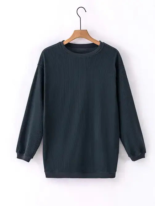 Lovesoft - Orange Long Sleeve Ribbed Corded Oversized Sweatshirt
