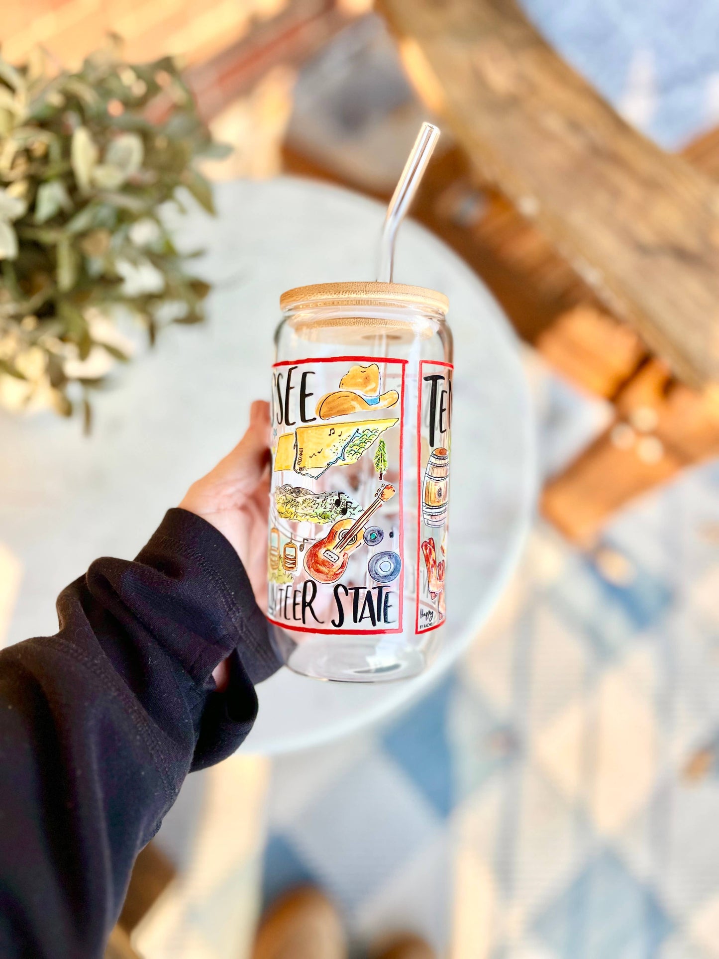 Happy By Rachel, LLC - State of Tennesse 16 oz Glassware with a Bamboo Lid & Straw