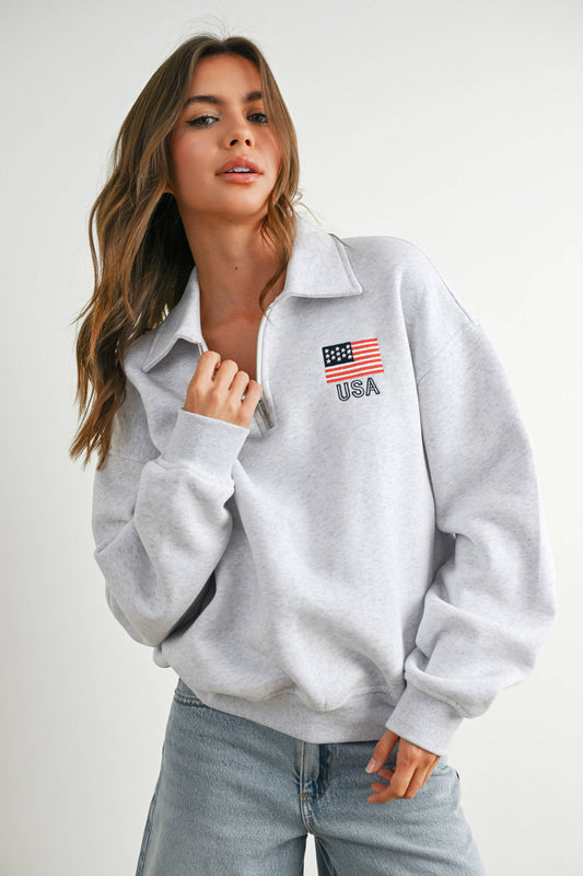 BUTTERMELON - Loose Collared Quarter-Zip Top - BMT7794